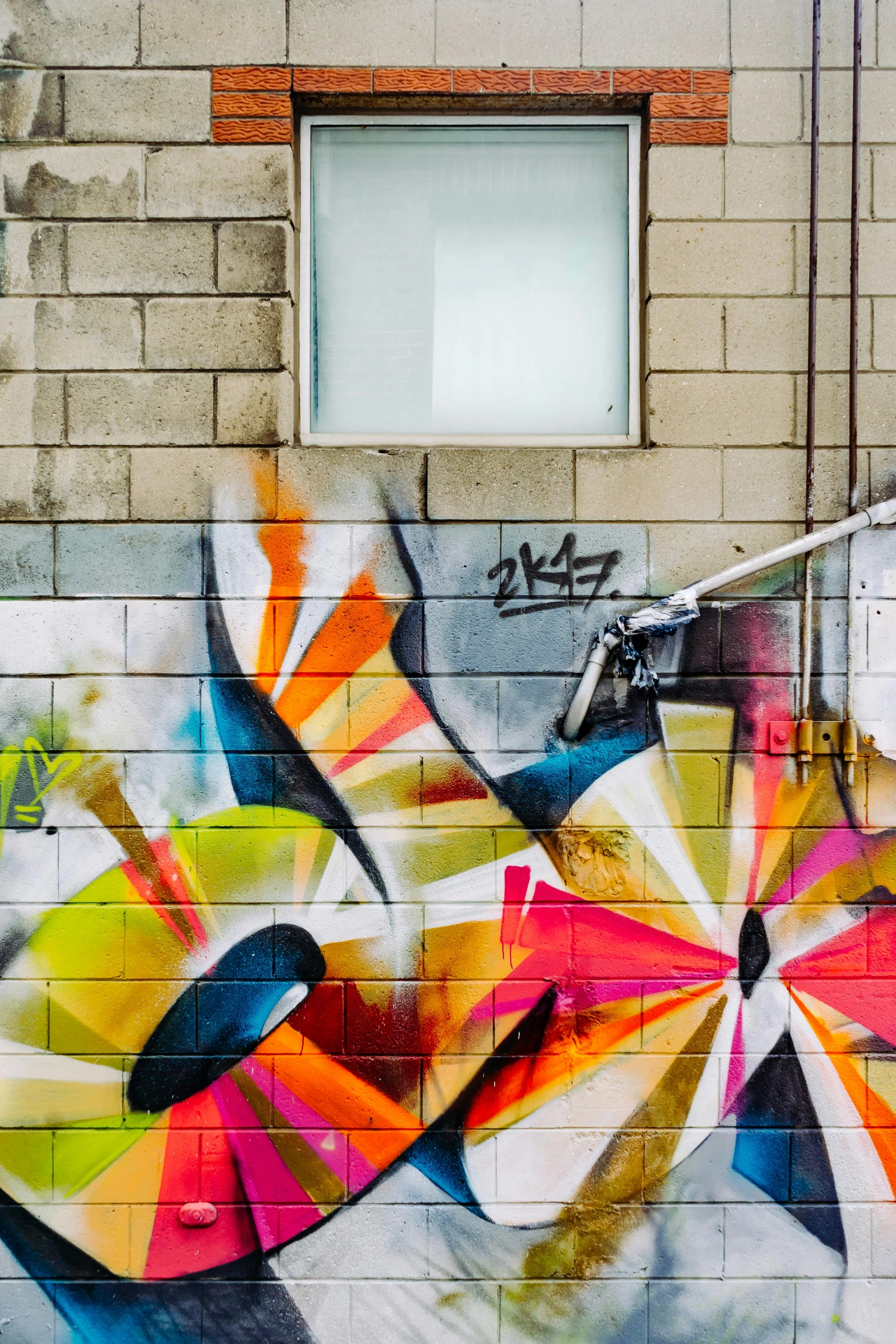 a fire hydrant sitting in front of a wall covered in graffiti, graffiti art, by Doug Ohlson, pexels contest winner, very geometrical, background image, in front of a garage, the sun is shining