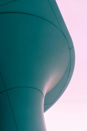 a close up of a water tower with a sky background, inspired by Ren Hang, trending on unsplash, aestheticism, flowing teal-colored silk, insanely inflated hips, abstract lighting, soft curvy shape