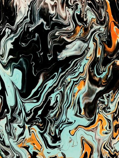an abstract painting with black, orange, and blue colors, reddit, all marble, ultra detail. digital painting, swirly, ilustration