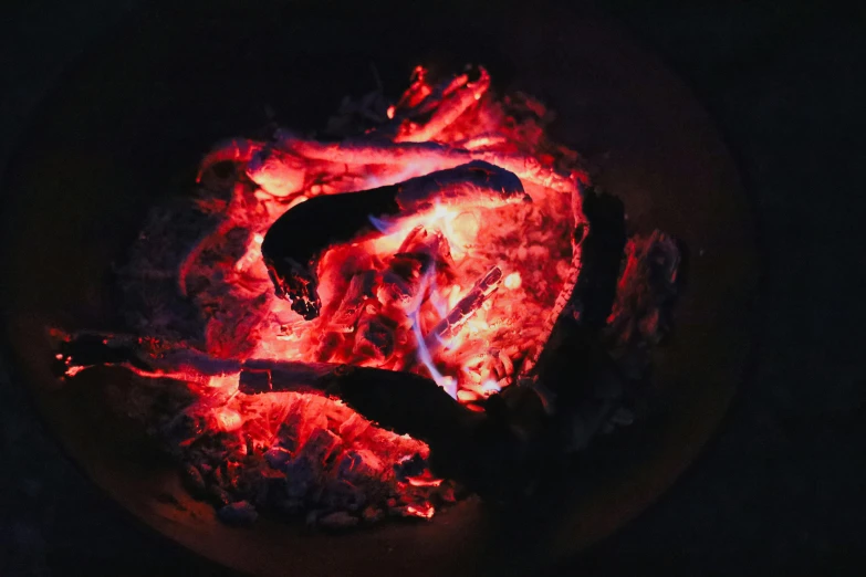 a plate that has some kind of fire in it, by Gwen Barnard, pexels contest winner, dark warm light, “ iron bark, devils horns, camp