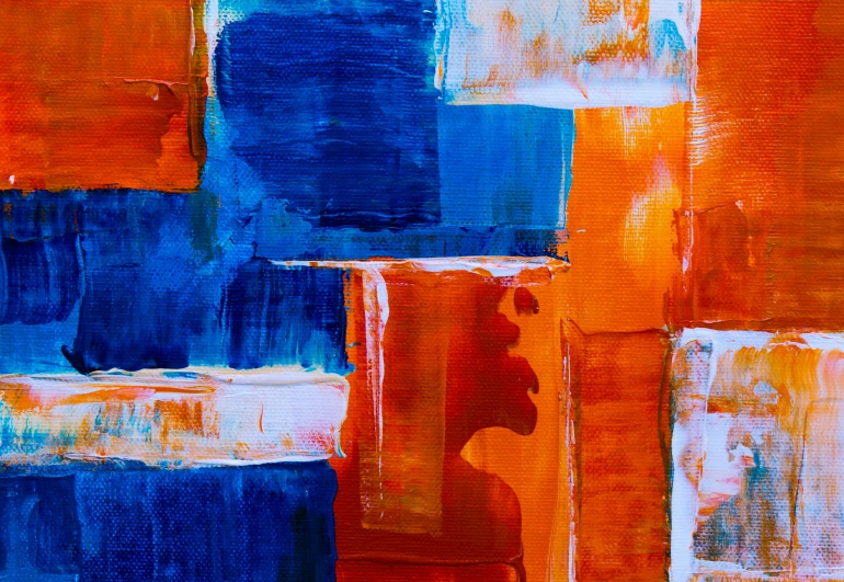 an abstract painting with orange and blue colors, inspired by Christo, pexels contest winner, abstract blocks, 144x144 canvas, painting a canvas, beautiful art uhd 4 k