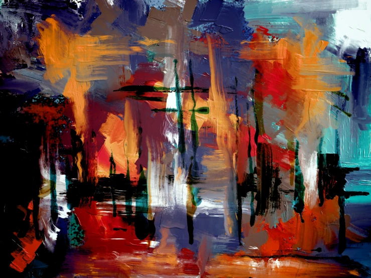 a painting of an abstract cityscape, an abstract painting, inspired by Richter, pexels contest winner, rich deep colours, digital art - n 9, multi colour, (abstract)