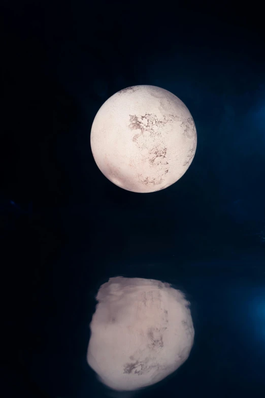the full moon is reflected in the water, a microscopic photo, pexels contest winner, space art, ice planet, forest pink fog planet, space station light reflections, perspective from below