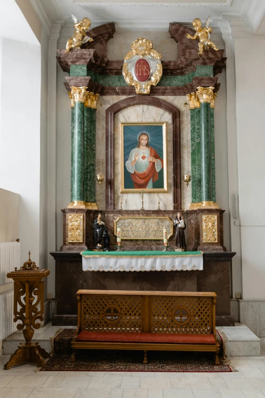 a church altar with a painting on the wall, a picture, by Cagnaccio di San Pietro, john paul ii, charts, ox