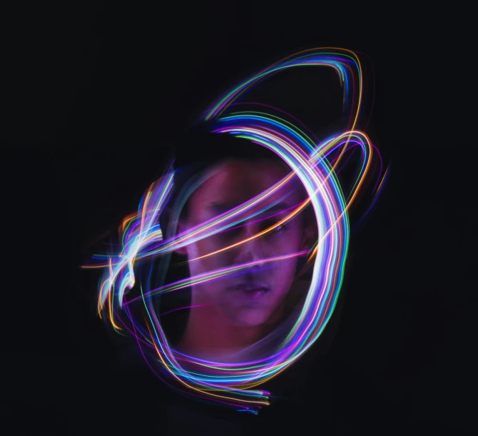 a close up of a person with a light painting, a hologram, pexels contest winner, wideangle portrait, swirling, hologram hovering around her, instagram picture