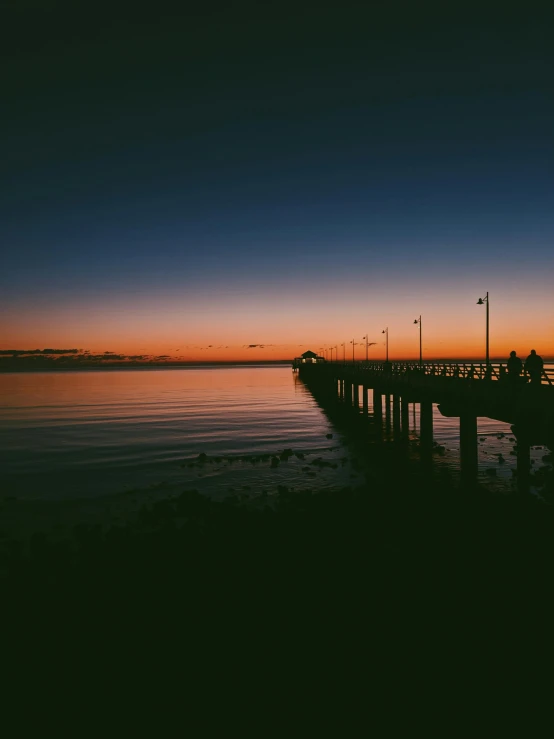 a pier that is next to a body of water, by Carey Morris, unsplash contest winner, australian tonalism, ((sunset)), seaview, taken on a 1990s camera, ilustration