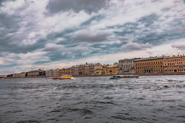 a body of water with a bunch of boats in it, inspired by Vasily Surikov, pexels contest winner, square, cloudy day, 000 — википедия, brown