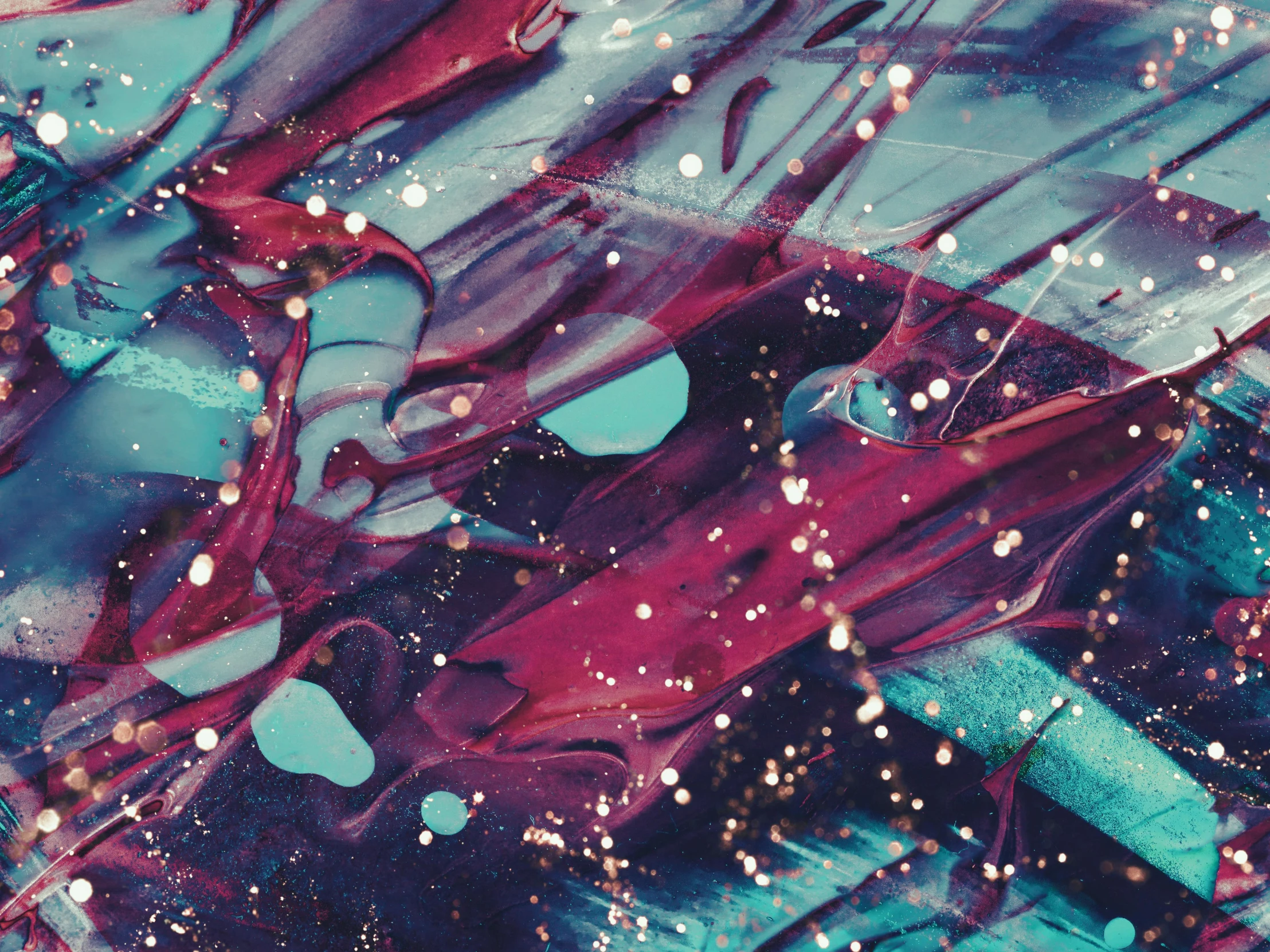 a close up of a purple and blue painting, a microscopic photo, trending on pexels, teal silver red, glitter gif, flume, lying on an abstract