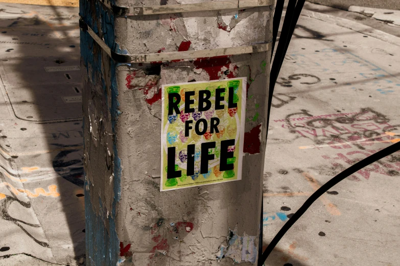 a sign that is on the side of a pole, inspired by Robert Feke, pexels, street art, fighting for life, square sticker, rebel, avatar image