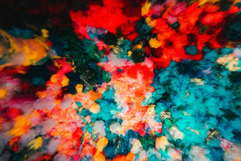 a painting with a lot of colors on it, trending on unsplash, action painting, red and cyan ink, abstract claymation, space clouds, color ( sony a 7 r iv