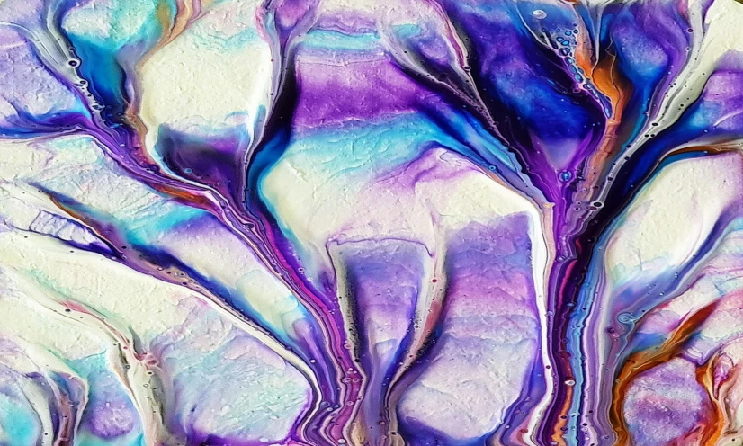a close up of a painting of flowers, inspired by Lynda Benglis, trending on pexels, abstract art, iridescent soapy bubbles, made of liquid purple metal, marble skin, iridescent fractal