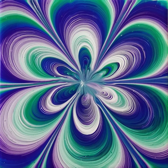 a close up of a painting of a flower, inspired by Giacomo Balla, abstract art, purple and blue and green colors, liquid marble fluid painting, symmetry!! concpet art, butterfly pop art