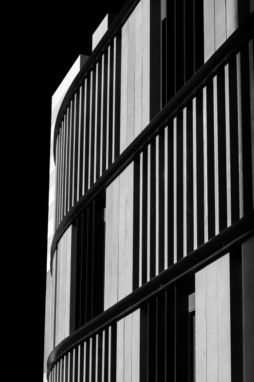 a black and white photo of a building, a black and white photo, by Doug Ohlson, rending on cgsociety, square lines, backlit!!, black vertical slatted timber