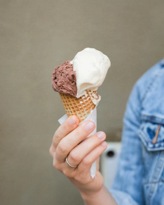 a close up of a person holding an ice cream cone, by Jessie Algie, trending on unsplash, epicurious, rebecca sugar, muted brown, 15081959 21121991 01012000 4k
