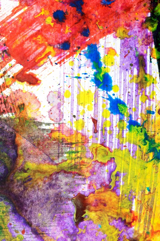 a painting with lots of paint on it, flickr, ink splatter, some red and purple and yellow, painted texture maps, trending photo