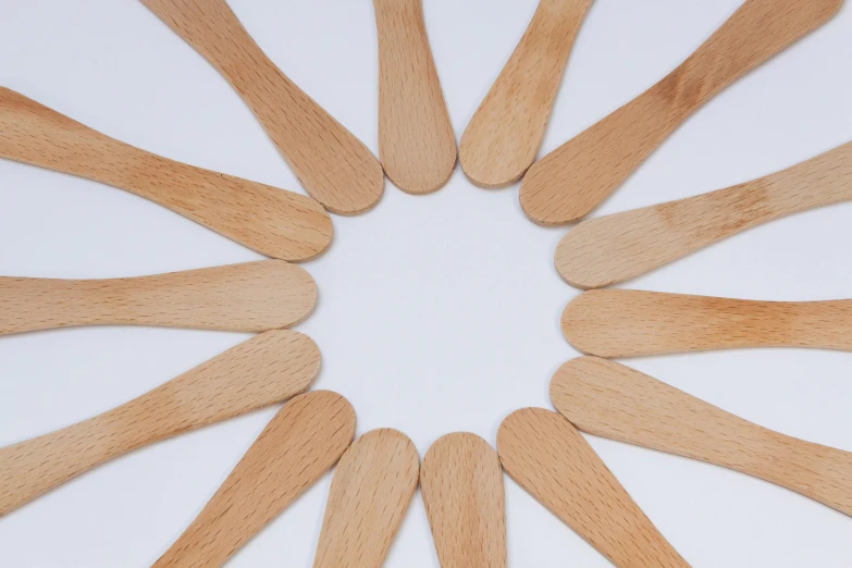 a group of wooden spoons arranged in a circle, inspired by Jan Müller, unsplash, 1 6 x 1 6, pale sky, blonde, pack