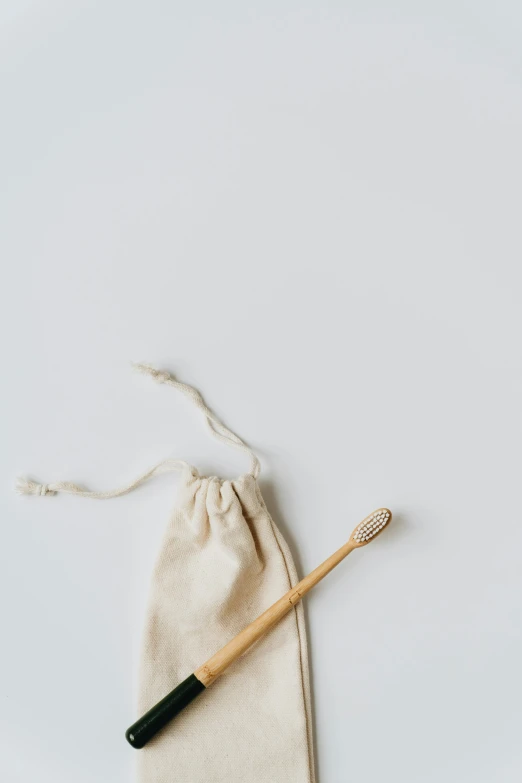 a toothbrush and a bag of toothpaste on a white surface, unsplash, minimalism, made of bamboo, jovana rikalo, beige, low detail