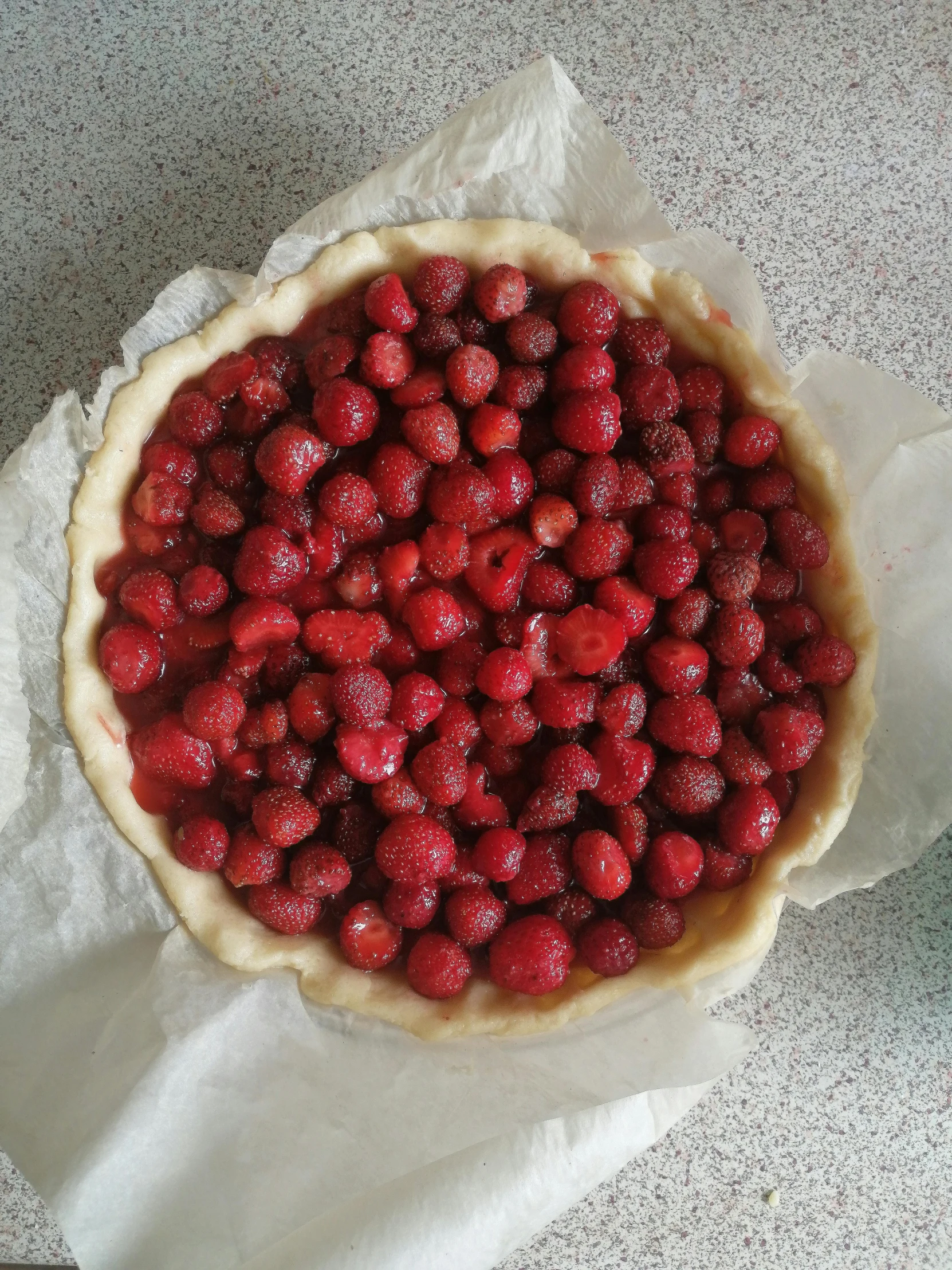 a close up of a pie with raspberries in it, reddit, process art, red, recipe, tourist photo, day time