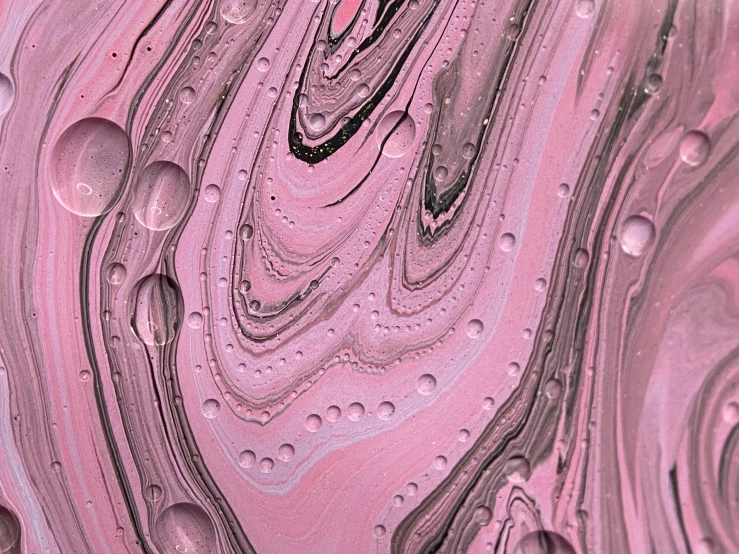a close up of water droplets on a pink surface, a detailed painting, by Jan Rustem, pixabay, abstract art, painted marble sculptures, swirly tubes, black white pastel pink, happy trippy mood
