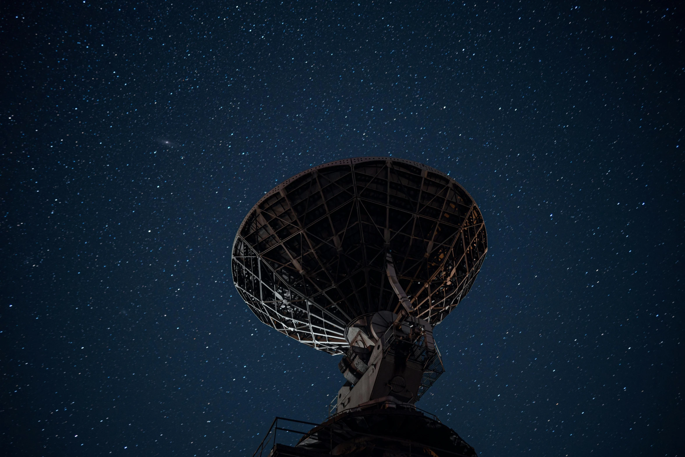 a satellite dish sitting on top of a metal pole, by Matthias Stom, unsplash contest winner, on a clear night sky, southern cross, ready to eat, high quality photo