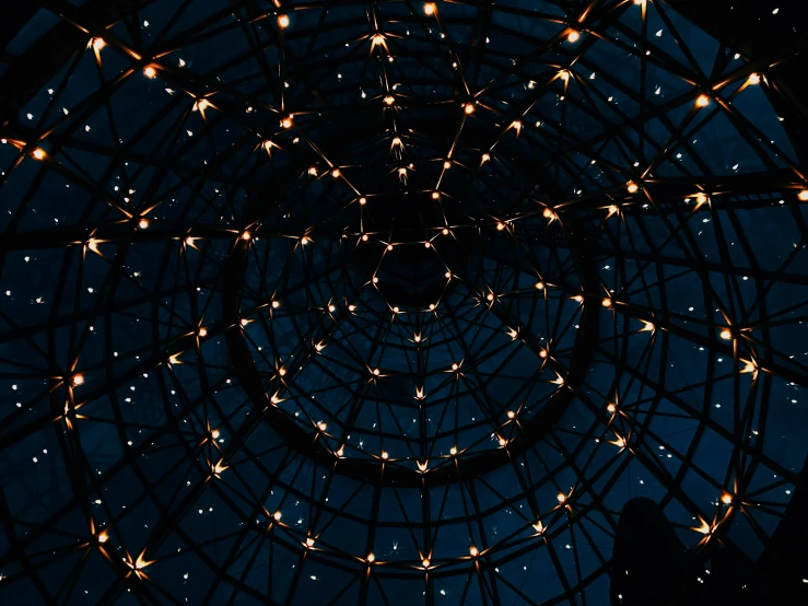 a bunch of lights hanging from the ceiling of a building, by Julia Pishtar, pexels contest winner, light and space, giant glass dome in space, twinkling stars, screensaver, christmas lights