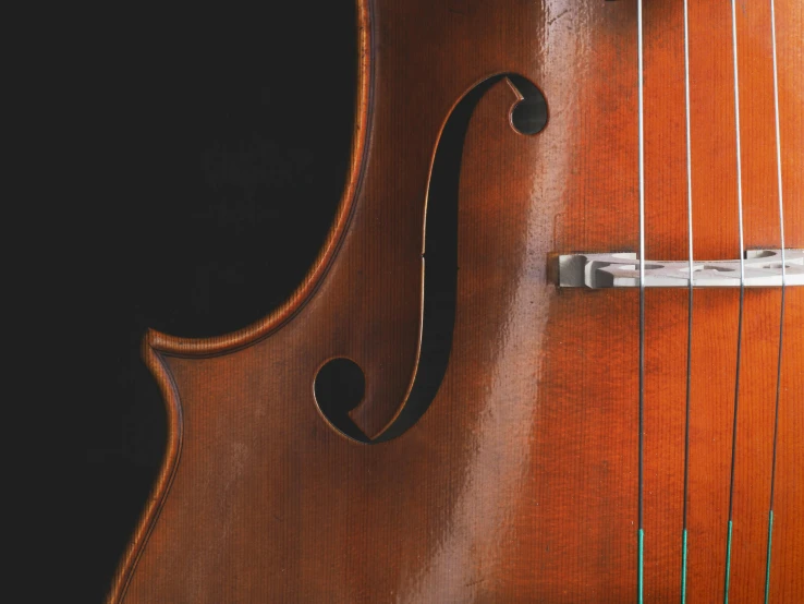 a close up of a violin on a black background, by James Bard, pexels contest winner, double bass, rectangle, brown, plain background
