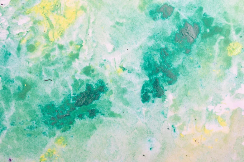 a close up of a green and yellow painting, inspired by Art Green, glistening seafoam, on a pale background, ariel view, marijuana organic painting