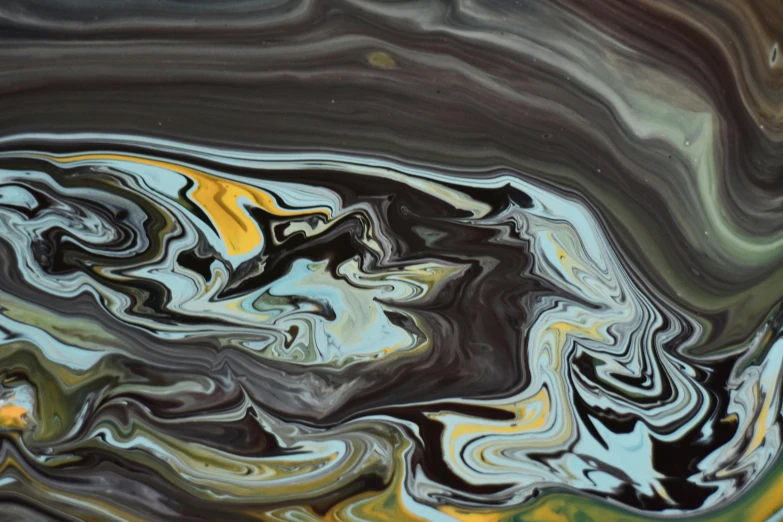 a close up of a painting of a body of water, by Anson Maddocks, pexels contest winner, abstract expressionism, marbled swirls, tar pit, painted metal and glass, painted metal