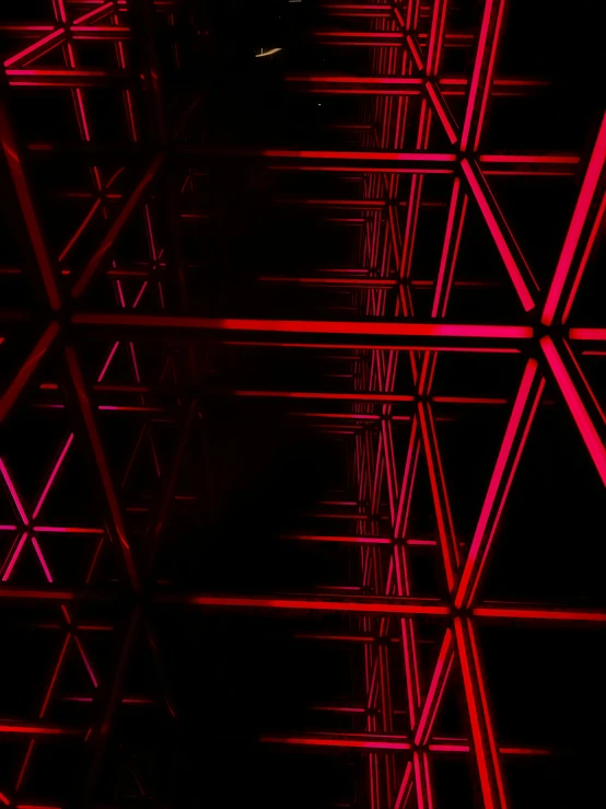 a very tall building with a lot of red lights, by Richard Anuszkiewicz, pexels, interactive art, red trusses, tesseract, ceiling, profile image