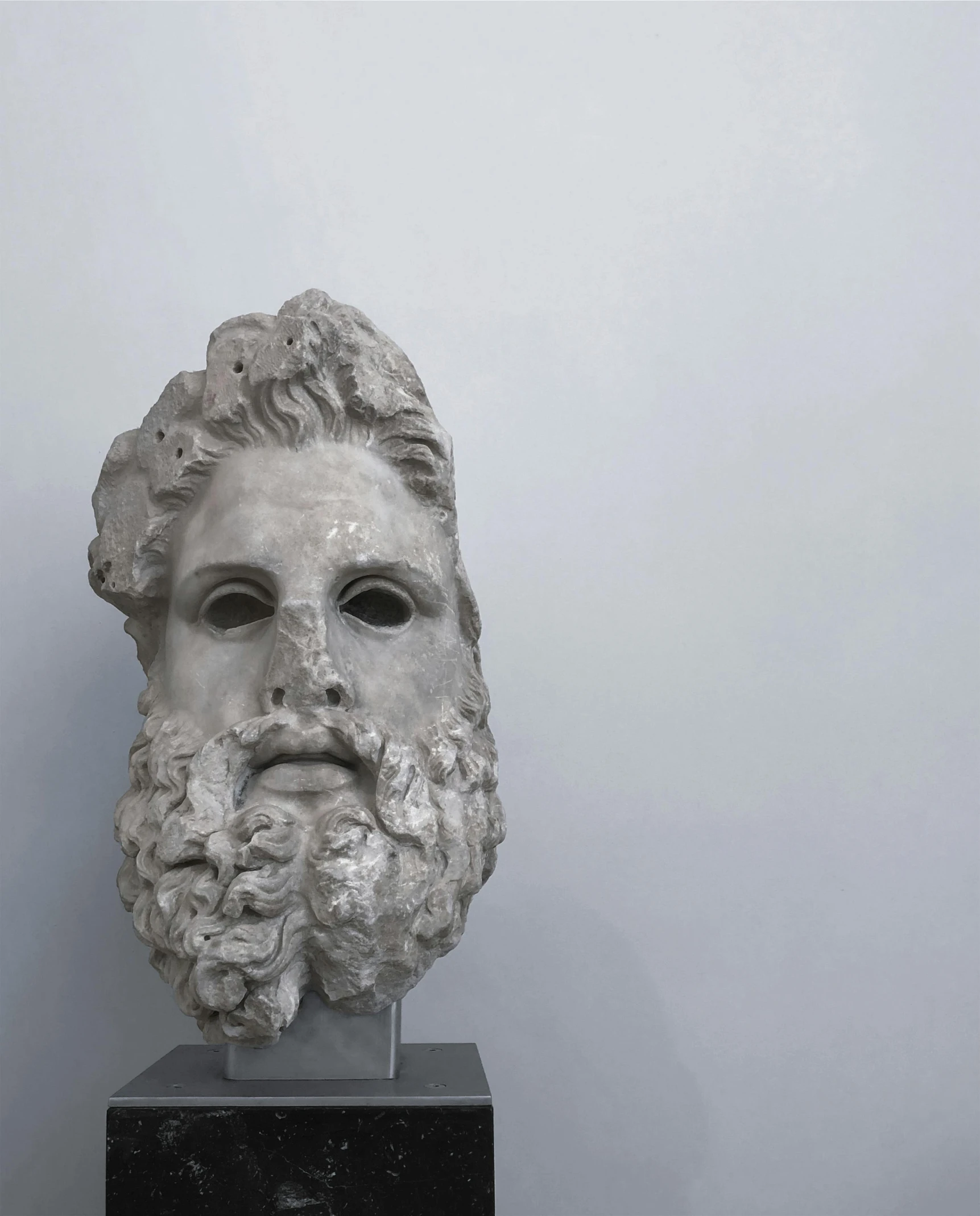 a statue of a man with a beard, full face occult silver mask, jimin\'s grecian nose, courtesy of centre pompidou, made of marble