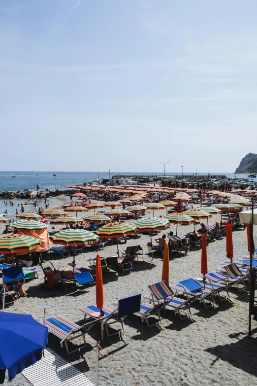 a beach filled with lots of chairs and umbrellas, renaissance, cinq terre, profile image