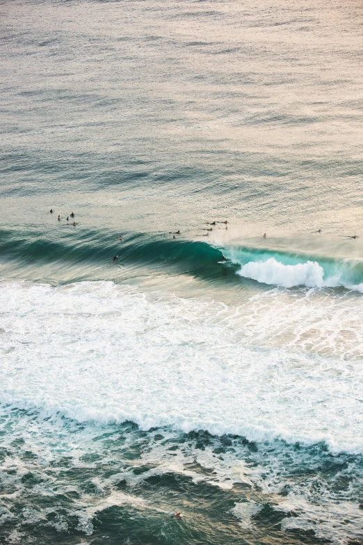a group of people riding surfboards on top of waves, a tilt shift photo, pexels contest winner, renaissance, o'neill cylinder colony, manly, thin lines, photograph from above