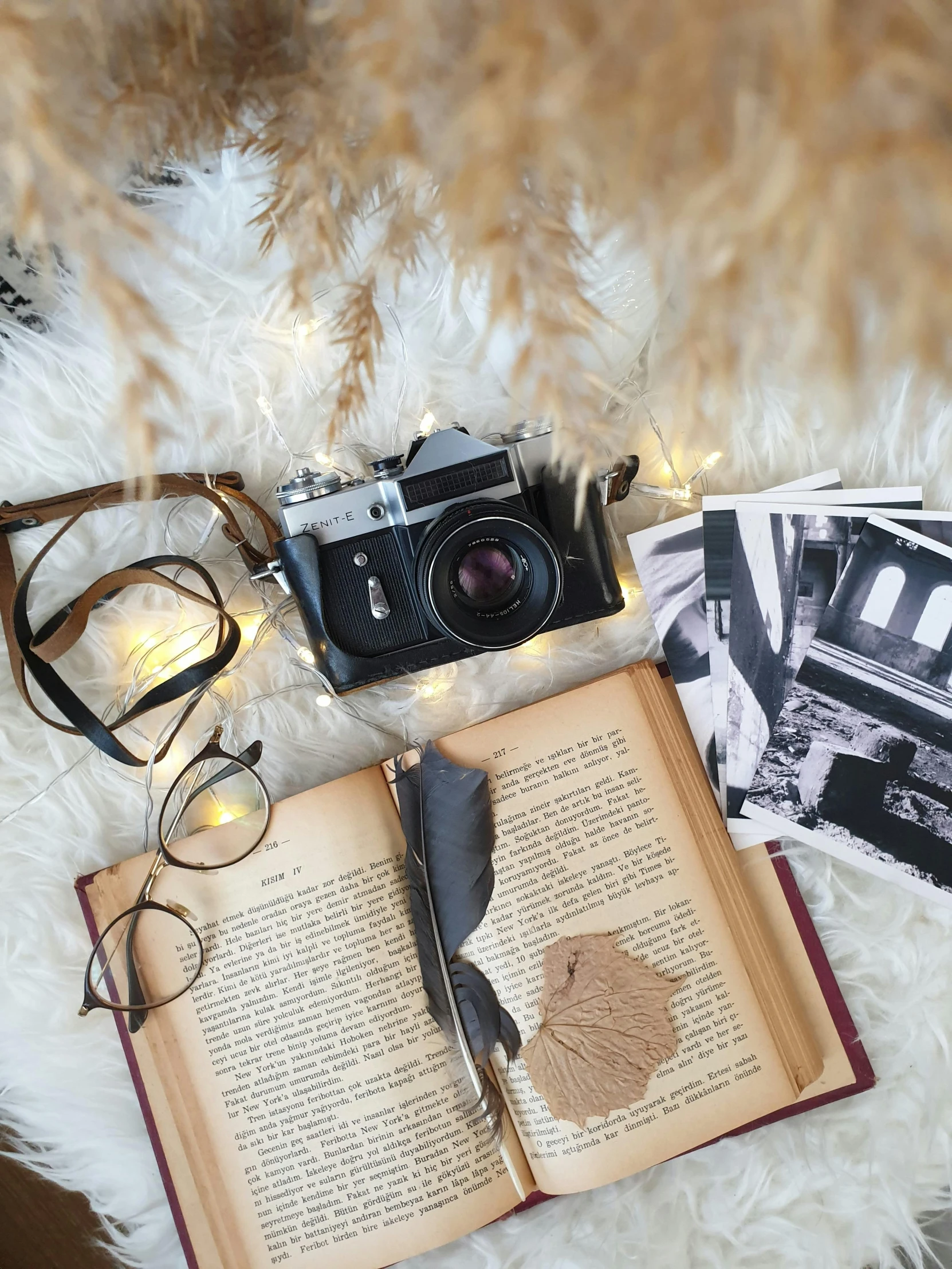 an open book sitting on top of a white rug, a polaroid photo, by Adam Rex, unsplash contest winner, vintage camera, flatlay, model photograph, instagram story