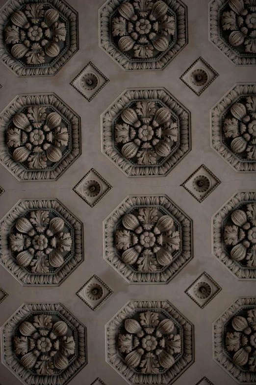 a close up of the ceiling of a building, inspired by Christopher Wren, unsplash, baroque, greeble texture, brown, flowers with intricate detail, geometrically correct