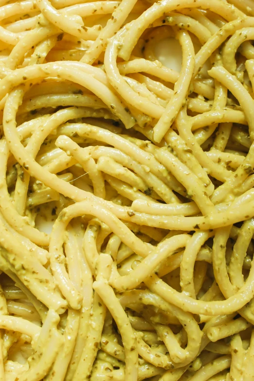 a plate of pasta with pesto sauce, renaissance, zoomed in, messy cords, 2019 trending photo, epicurious