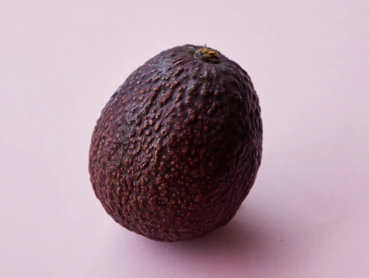 a close up of an avocado on a pink surface, sōsaku hanga, jungle fruit, detailed product image, lizard king / queen forgiveing, brown