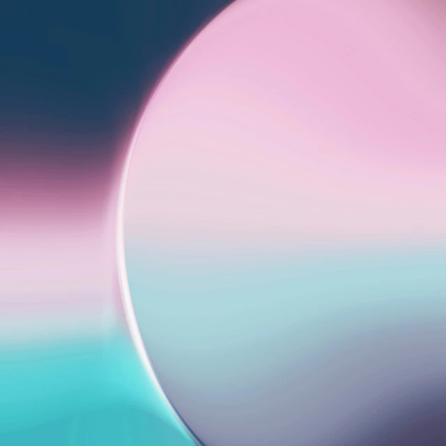 a close up of a circular object on a blue and pink background, inspired by Beeple, pastel colored sunrise, made entirely from gradients, procreate, pink white turquoise