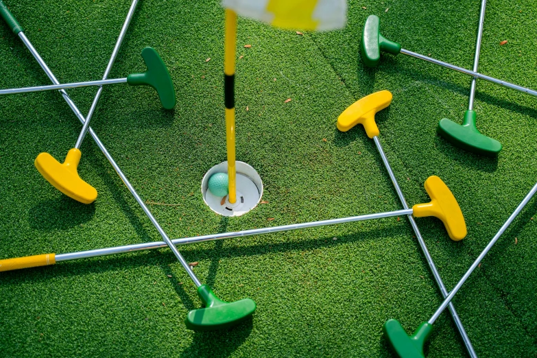 a putt putt putt putt putt putt putt putt putt putt putt putt putt put, unsplash, interactive art, yellow and green, cups and balls, multiplayer set-piece :9, square