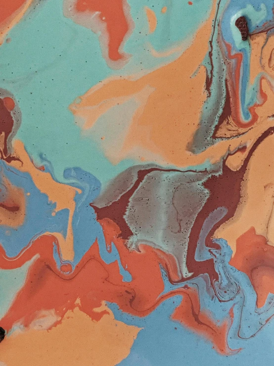 a close up of a person on a skateboard, by Mandy Jurgens, abstract art, teal orange color palette, marbled swirls, earthtone colors, trending on wikiart