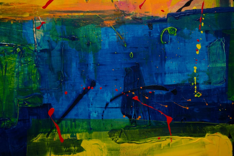 a painting that is on display in a room, inspired by John Hoyland, pexels, abstract expressionism, (night), georges mathieu, blue, summertime