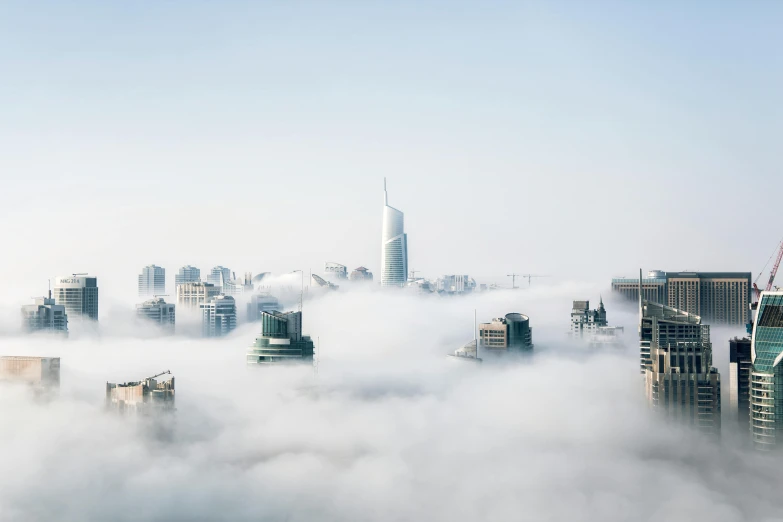 a view of a city in the clouds, pexels contest winner, surrealism, white fog, tall minimalist skyscrapers, foster and partners, high resolution