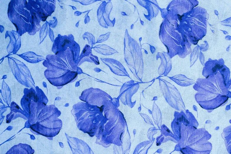 a pattern of blue flowers on a white background, a portrait, flickr, diaphanous iridescent cloth, thumbnail, trending photo, cotton fabric