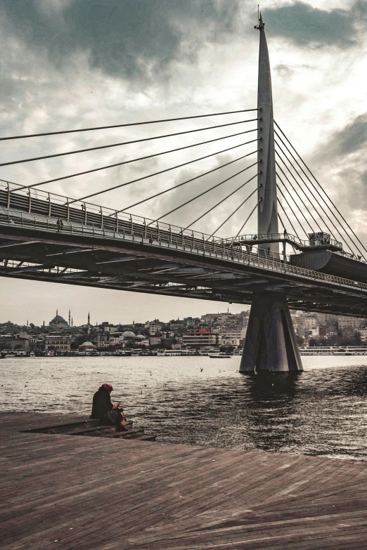 a bridge over a body of water under a cloudy sky, by irakli nadar, pexels contest winner, modernism, fallout style istanbul, sittin, portrait of tall, scandinavian