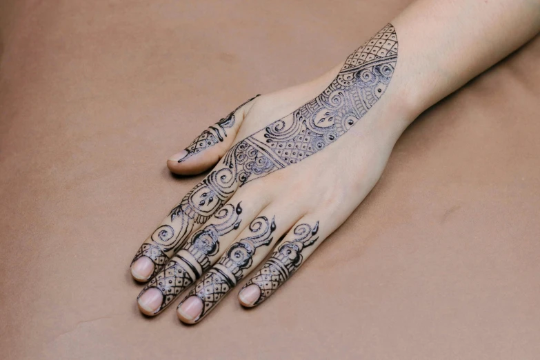 a woman's hand with henna tattoos on it, by Meredith Dillman, arabesque, fan favorite, hyper - realistic, 8 k intricate, instagram post