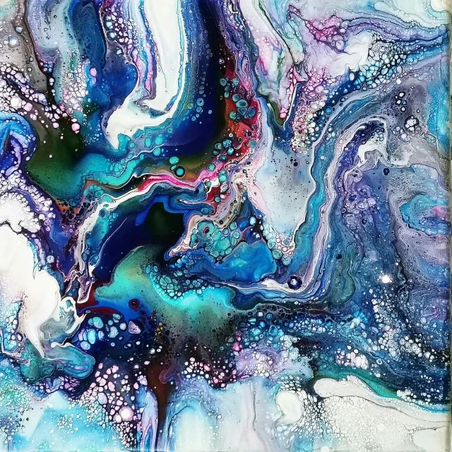 a painting of a blue and purple fluid fluid fluid fluid fluid fluid fluid fluid fluid fluid fluid, a detailed painting, by Leticia Gillett, inside a marble, facebook post, complex and intricate, mixed media painterly details