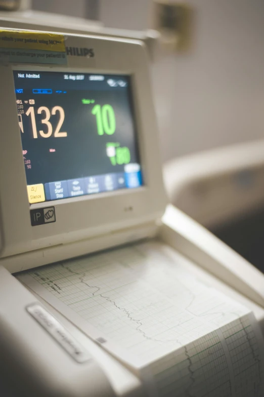 a monitor sitting on top of a hospital bed, by Jason Felix, pexels, connected to heart machines, plotter, thumbnail, medical labels