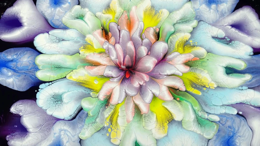 a close up of a flower with water droplets on it, an airbrush painting, inspired by James Rosenquist, pastel colourful 3 d, intricate flower designs, resin and clay art, digital ilustration