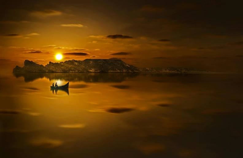a boat floating on top of a body of water, by Jesper Knudsen, pexels contest winner, romanticism, gold glow, hd wallpaper, inuit heritage, gorgeous composition