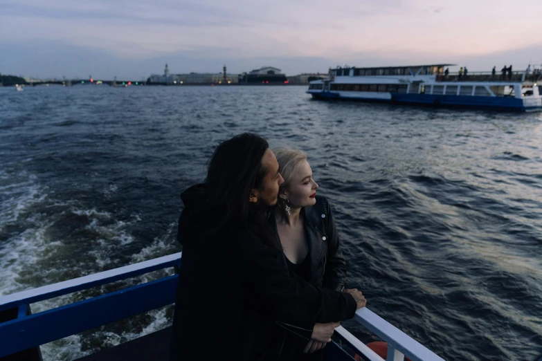 a couple of women standing next to each other on a boat, by Julia Pishtar, pexels contest winner, happening, bisexual lighting, russian girlfriend, queer woman, view from the side”