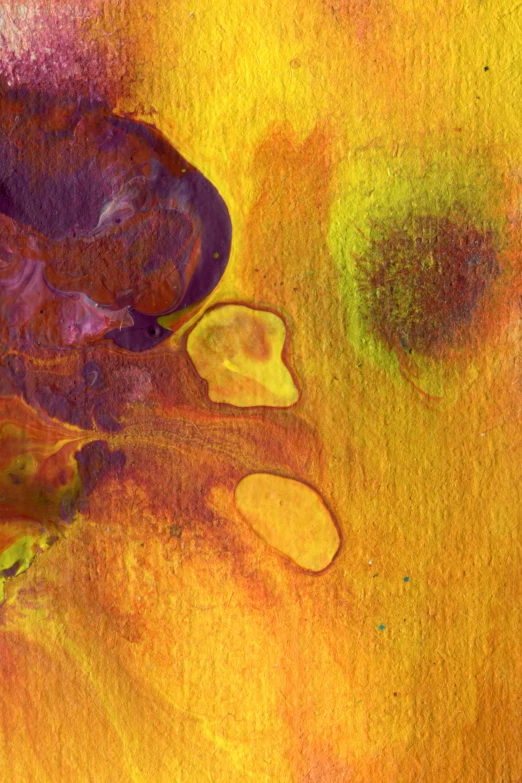 a close up of a painting of a flower, inspired by Helen Frankenthaler, shades of aerochrome gold, ( ( abstract ) ), yellow purple, generative art nebula